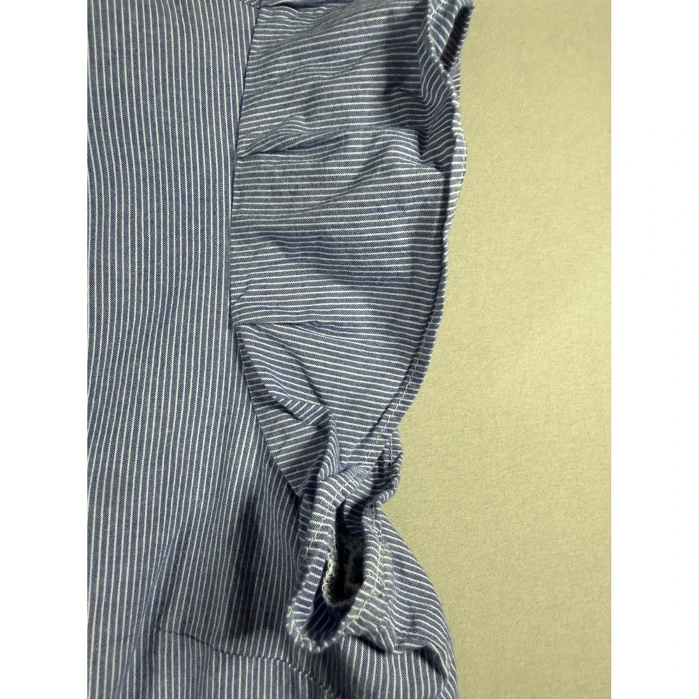 Crewcuts J.Crew Girls Blue White Pinstripe Ruffle Peplum Blouse Top Size 14